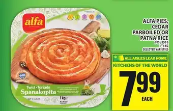 Food Basics ALFA PIES, CEDAR PARBOILED OR PATNA RICE offer