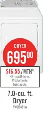 The Brick Whirlpool 7 Cu. Ft. Electric Dryer - White - YWED4815EW offer