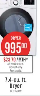 The Brick LG 7.4 Cu. Ft. Smart Electric Dryer - White - Stackable - DLE3600W offer