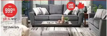 The Brick Made in Canada Febe 100 Chenille Fabric Sofa with Flared Arms and Accent Pillows - Charcoal Grey offer