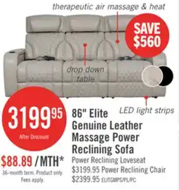 The Brick Elite 86 Genuine Leather Massage Power Reclining Sofa with Power Headrests and Storage Arms - Grey offer