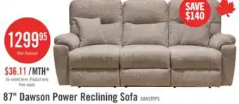The Brick Made in Canada Dawson 87 Fabric Power Reclining Sofa with USB Port and Accent Pillows - Beige offer