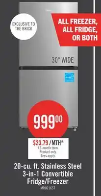 The Brick Midea 20 Cu. Ft. 3-in-1 Convertible Refrigerator-Freezer - Stainless Steel - MRU21C7BST offer
