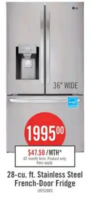 The Brick LG 36 28 Cu. Ft. French-Door Refrigerator - Smudge Proof Stainless Steel - LRFS28XBS offer