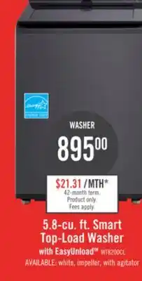 The Brick LG 5.8 Cu. Ft. Smart Top-Load Washer with EasyUnload and AI Sensing - Platinum Black - WT8200CL offer