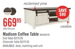 The Brick Madison 50 Rustic Coffee Table With Storage, Shelf and Casters - White Wood offer