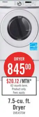 The Brick Samsung 7.5 Cu. Ft. Electric Dryer - White - Stackable - DVE45T6005W/AC offer