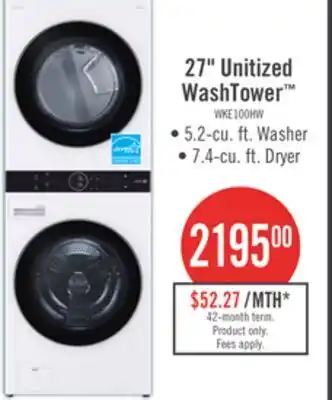 The Brick LG 5.2 Washer/7.4 Dryer Cu. Ft. Front-Load High-Efficiency Washtower - White - WKE100HWA offer