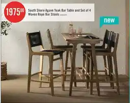 The Brick Agave Teak Bar Dining Table And Set Of 4 Woven Rope Bar Stools - Black And Natural offer