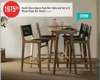 The Brick Agave Teak Bar Dining Table And Set Of 4 Woven Rope Bar Stools - Black And Natural offer