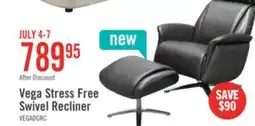 The Brick Vega 29.5 Faux Leather Stress Free Swivel Reclining Chair with Footrest and Aluminum Legs - Grey offer