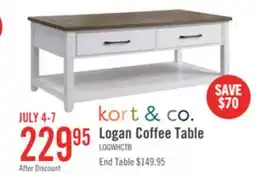 The Brick Kort & Co. Logan 23.25 Traditional Coffee Table with Storage and Shelf - White and Walnut Oak offer