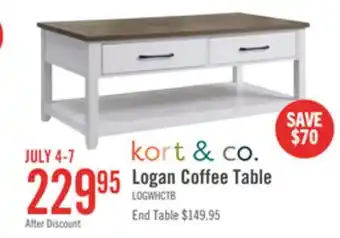 The Brick Kort & Co. Logan 23.25 Traditional Coffee Table with Storage and Shelf - White and Walnut Oak offer