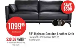 The Brick Melrose 84.5 Top-Grain Genuine Leather Sofa with Metal Legs - Black offer