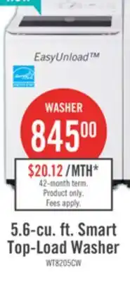 The Brick LG 5.6 Cu. Ft. Smart Top-Load Washer with EasyUnload - Essence White - WT8205CW offer