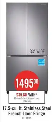 The Brick Samsung 33 17.5 Cu. Ft. Counter-Depth French-Door Refrigerator - Stainless Steel - RF18A5101SR/AA offer