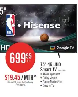 The Brick Hisense 75 4K UHD HDR10 Dolby Vision 60Hz Google Smart TV (75A68N) offer
