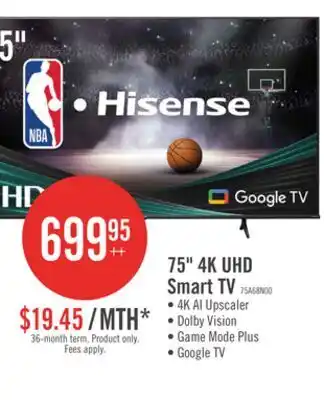 The Brick Hisense 75 4K UHD HDR10 Dolby Vision 60Hz Google Smart TV (75A68N) offer