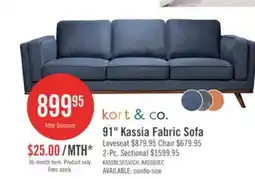 The Brick Kort & Co. Kassia 90.6 Linen-Look Fabric Sofa with Wood Base and Legs - Blue offer