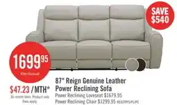 The Brick Reign 87 Top-Grain Genuine Leather Power Reclining Sofa with USB Ports - Deltona Moonshine Taupe offer