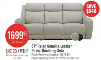 The Brick Reign 87 Top-Grain Genuine Leather Power Reclining Sofa with USB Ports - Deltona Moonshine Taupe offer