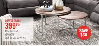 The Brick Veranasi 30 Rustic Round Nesting Coffee Tables - Washed Light Brown Wood Top and Iron Legs offer