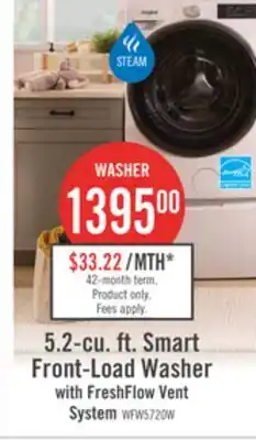 The Brick Whirlpool 5.2 Cu. Ft. Smart Front-Load Washer with FreshFlow Vent System - White - WFW5720RW offer