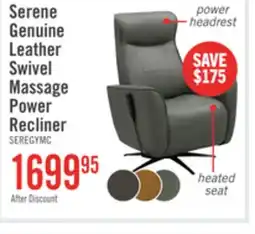The Brick Serene 31 Genuine Leather Power Reclining Massage Chair with Power Headrest and Heated Seat - Grey offer