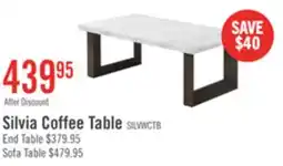 The Brick Silvia 48 Modern Coffee Table - White and Grey Marble Look with Brown Wood Legs offer