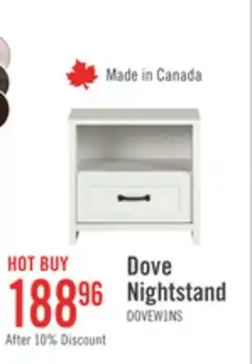 The Brick Dove Bedside 1-Drawer Nightstand, 23.8W x 22.5H, Made in Canada - White offer