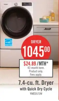 The Brick Whirlpool 7.4 Cu. Ft. Smart Electric Dryer with Wrinkle Shield - White - YWED5720RW offer