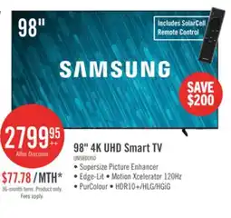 The Brick Samsung 98 4K UHD Edge Lit Dynamic Crystal Colour HDR10 120Hz Smart TV (UN98DU9000FXZC) offer