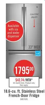 The Brick GE 33 18.6 Cu. Ft. French-Door Refrigerator - Stainless Steel Fingerprint Resistant - GWE19JYLFS offer