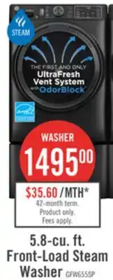 The Brick GE 5.8 Cu. Ft. Front-Load Steam Washer with SmartDispense and UltraFresh System - GFW655SPVDS offer