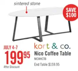 The Brick Kort & Co. Nico 51 Modern Oval Coffee Table - White Sinetered Stone with Dark Grey Metal Legs offer