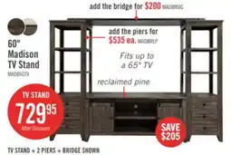 The Brick Madison 60 Rustic TV Stand with Storage and Cable Management for TVs up to 65- Brown offer