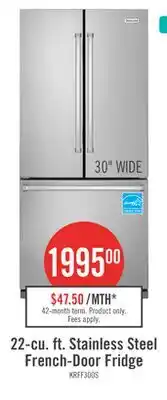 The Brick KitchenAid 30 22 Cu. Ft. French-Door Refrigerator - Stainless Steel - KRFF300ESS offer