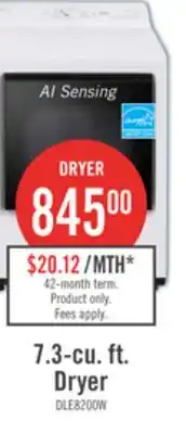 The Brick LG 7.3 Cu. Ft. Electric Dryer with AI Sensing and ThinQ - Alpine White - DLE8200CW offer