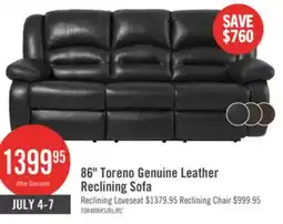 The Brick Toreno 86 Genuine Leather Reclining Sofa - Black offer