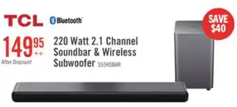 The Brick TCL 2.1 CH Bluetooth Dolby Atmos DTS Virtual:X Soundbar with Wireless Subwoofer (S55H) offer