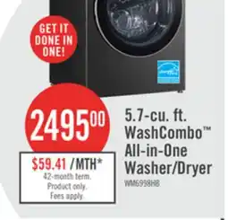 The Brick LG 5.7 Cu. Ft. Smart Front-Load High-Efficiency Steam All-in-One Laundry - Black Steel - WM6998HBA offer