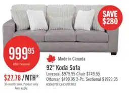 The Brick Made in Canada Koda 92 Chenille and Faux Fur Fabric Sofa with Removable Cushions - Plush Paloma Grey offer
