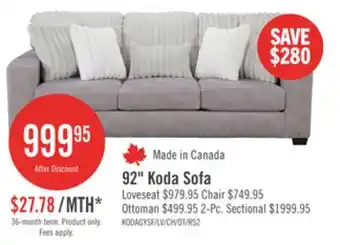 The Brick Made in Canada Koda 92 Chenille and Faux Fur Fabric Sofa with Removable Cushions - Plush Paloma Grey offer