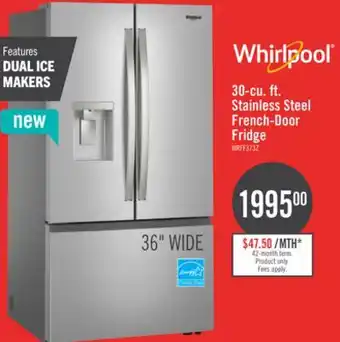 The Brick Whirlpool 36 30 Cu. Ft. French-Door Refrigerator with Dual Ice Makers - Stainless Steel - WRFF3736SZ offer