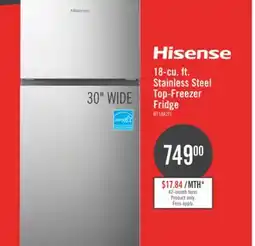 The Brick Hisense 30 18 Cu. Ft. Top-Mount Refrigerator - Stainless Steel - RT18A2FID offer
