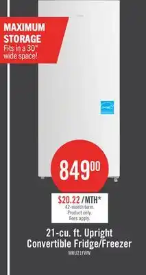The Brick Midea 21 Cu. Ft. Convertible 2-in-1 Upright Refrigerator-Freezer - White - MRU21F6AWW offer