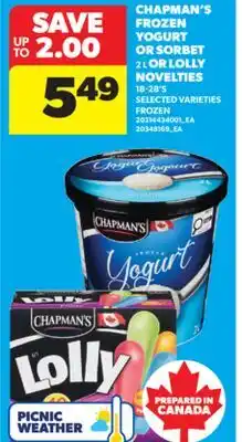 Real Canadian Superstore CHAPMAN'S FROZEN YOGURT OR SORBET 2 L OR LOLLY NOVELTIES 18-28' S offer