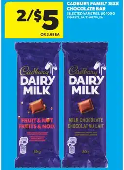 Real Canadian Superstore CADBURY FAMILY SIZE CHOCOLATE BAR , 80-100 G offer