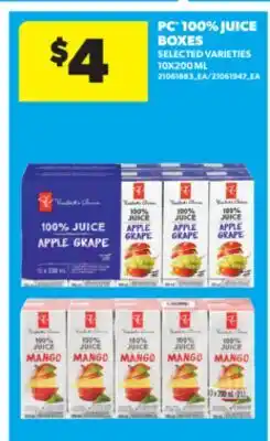 Real Canadian Superstore PC 100% JUICE BOXES, 10X200 ML offer