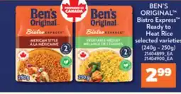 Real Canadian Superstore BEN'S ORIGINAL Bistro Express Ready to Heat Rice, (240g - 250g) offer